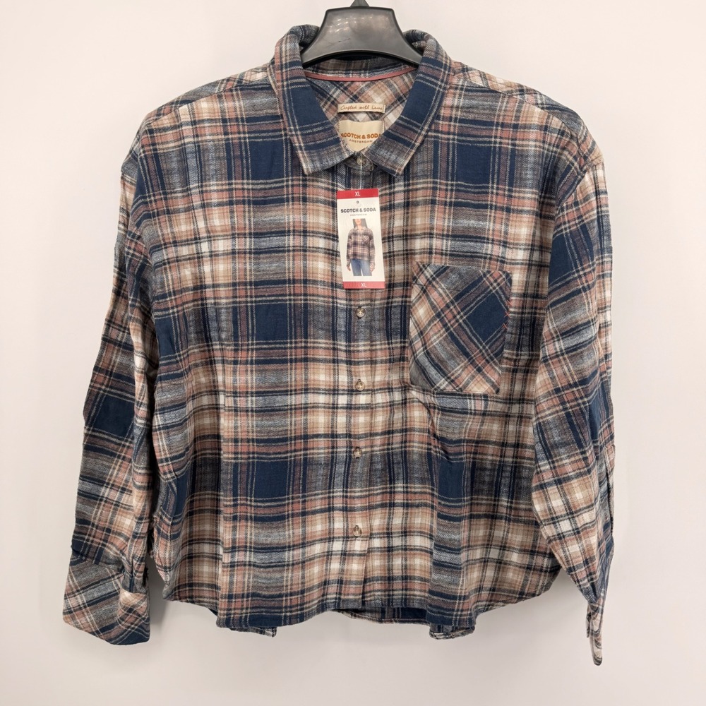 Scotch & Soda Flannel Shirt Womens XL Pink Blue Plaid Cotton Button Down Shirt